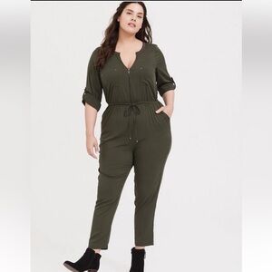 Torrid Size 2 Green Utility Jumpsuit with Belted Waist NWT